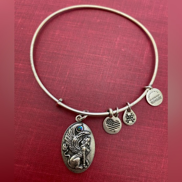 Alex and Ani Women's Antiqued Silver Sphinx Charms Bangle Bracelet - Picture 1 of 3